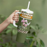Cyprus Tumbler With Handle with Cyclamen Flower Illustration Design and National Emblem - Wonder Print Shop
