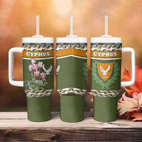 Cyprus Tumbler With Handle with Cyclamen Flower Illustration Design and National Emblem - Wonder Print Shop