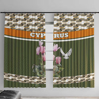 Cyprus Window Curtain with Cyclamen Flower Illustration Design and National Emblem - Wonder Print Shop