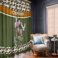 Cyprus Window Curtain with Cyclamen Flower Illustration Design and National Emblem - Wonder Print Shop