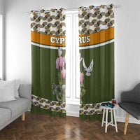 Cyprus Window Curtain with Cyclamen Flower Illustration Design and National Emblem - Wonder Print Shop