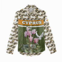 Cyprus Women Casual Shirt with Cyclamen Flower Illustration Design and National Emblem - Wonder Print Shop
