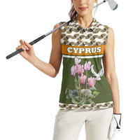 Cyprus Women Sleeveless Polo Shirt with Cyclamen Flower Illustration Design and National Emblem - Wonder Print Shop