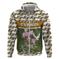 Cyprus Zip Hoodie with Cyclamen Flower Illustration Design and National Emblem - Wonder Print Shop