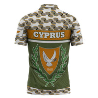 Cyprus Zipper Polo Shirt with Cyclamen Flower Illustration Design and National Emblem - Wonder Print Shop