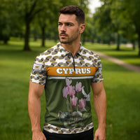 Cyprus Zipper Polo Shirt with Cyclamen Flower Illustration Design and National Emblem - Wonder Print Shop