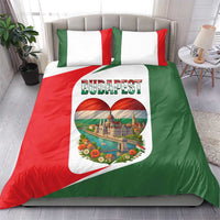 Hungary Bedding Set with Budapest Heart Illustration Design and Crown Emblem - Wonder Print Shop
