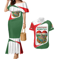 Hungary Couples Matching Mermaid Dress and Hawaiian Shirt with Budapest Heart Illustration Design and Crown Emblem - Wonder Print Shop