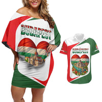 Hungary Couples Matching Off Shoulder Short Dress and Hawaiian Shirt with Budapest Heart Illustration Design and Crown Emblem - Wonder Print Shop