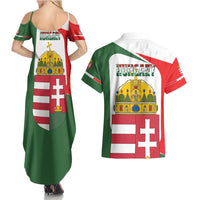 Hungary Couples Matching Summer Maxi Dress and Hawaiian Shirt with Budapest Heart Illustration Design and Crown Emblem - Wonder Print Shop