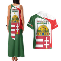 Hungary Couples Matching Tank Maxi Dress and Hawaiian Shirt with Budapest Heart Illustration Design and Crown Emblem - Wonder Print Shop