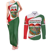 Hungary Couples Matching Tank Maxi Dress and Long Sleeve Button Shirt with Budapest Heart Illustration Design and Crown Emblem - Wonder Print Shop