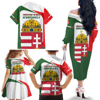 Hungary Family Matching Off The Shoulder Long Sleeve Dress and Hawaiian Shirt with Budapest Heart Illustration Design and Crown Emblem - Wonder Print Shop