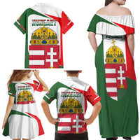 Hungary Family Matching Off Shoulder Maxi Dress and Hawaiian Shirt with Budapest Heart Illustration Design and Crown Emblem - Wonder Print Shop