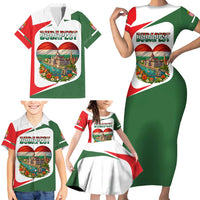 Hungary Family Matching Short Sleeve Bodycon Dress and Hawaiian Shirt with Budapest Heart Illustration Design and Crown Emblem - Wonder Print Shop