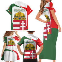 Hungary Family Matching Short Sleeve Bodycon Dress and Hawaiian Shirt with Budapest Heart Illustration Design and Crown Emblem - Wonder Print Shop