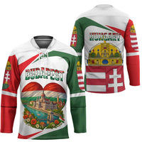 Hungary Hockey Jersey with Budapest Heart Illustration Design and Crown Emblem - Wonder Print Shop
