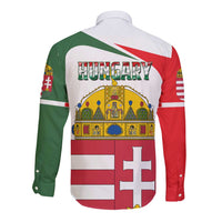Hungary Long Sleeve Button Shirt with Budapest Heart Illustration Design and Crown Emblem - Wonder Print Shop