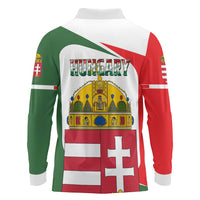 Hungary Long Sleeve Polo Shirt with Budapest Heart Illustration Design and Crown Emblem - Wonder Print Shop