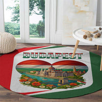Hungary Round Carpet with Budapest Heart Illustration Design and Crown Emblem - Wonder Print Shop