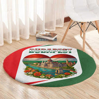 Hungary Round Carpet with Budapest Heart Illustration Design and Crown Emblem - Wonder Print Shop