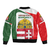Hungary Sleeve Zip Bomber Jacket with Budapest Heart Illustration Design and Crown Emblem - Wonder Print Shop
