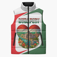 Hungary Sleeveless Puffer Jacket with Budapest Heart Illustration Design and Crown Emblem - Wonder Print Shop