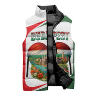 Hungary Sleeveless Puffer Jacket with Budapest Heart Illustration Design and Crown Emblem - Wonder Print Shop
