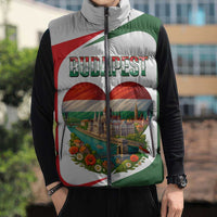 Hungary Sleeveless Puffer Jacket with Budapest Heart Illustration Design and Crown Emblem - Wonder Print Shop