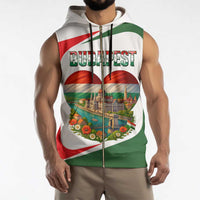 Hungary Sleeveless Zip Hoodie with Budapest Heart Illustration Design and Crown Emblem - Wonder Print Shop