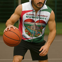 Hungary Sleeveless Zip Hoodie with Budapest Heart Illustration Design and Crown Emblem - Wonder Print Shop