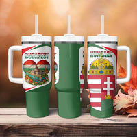 Hungary Tumbler With Handle with Budapest Heart Illustration Design and Crown Emblem - Wonder Print Shop