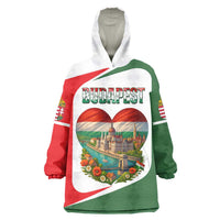 Hungary Wearable Blanket Hoodie with Budapest Heart Illustration Design and Crown Emblem - Wonder Print Shop