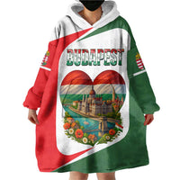 Hungary Wearable Blanket Hoodie with Budapest Heart Illustration Design and Crown Emblem - Wonder Print Shop