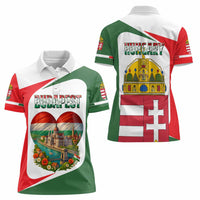 Hungary Women Polo Shirt with Budapest Heart Illustration Design and Crown Emblem - Wonder Print Shop