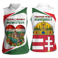 Hungary Women Sleeveless Polo Shirt with Budapest Heart Illustration Design and Crown Emblem - Wonder Print Shop