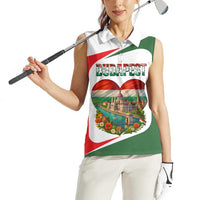 Hungary Women Sleeveless Polo Shirt with Budapest Heart Illustration Design and Crown Emblem - Wonder Print Shop