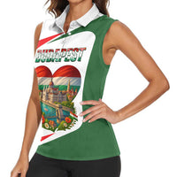 Hungary Women Sleeveless Polo Shirt with Budapest Heart Illustration Design and Crown Emblem - Wonder Print Shop