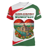 Hungary Women V-Neck T-Shirt with Budapest Heart Illustration Design and Crown Emblem - Wonder Print Shop