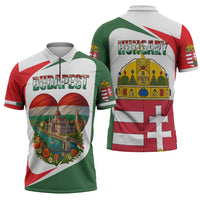 Hungary Zipper Polo Shirt with Budapest Heart Illustration Design and Crown Emblem - Wonder Print Shop