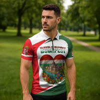 Hungary Zipper Polo Shirt with Budapest Heart Illustration Design and Crown Emblem - Wonder Print Shop