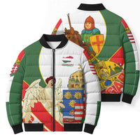 Hungary Bomber Puffer Jacket with Knight and Angel Illustration Design and National Crest - Wonder Print Shop