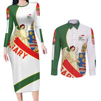 Hungary Couples Matching Long Sleeve Bodycon Dress and Long Sleeve Button Shirt with Knight and Angel Illustration Design and National Crest - Wonder Print Shop
