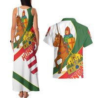 Hungary Couples Matching Tank Maxi Dress and Hawaiian Shirt with Knight and Angel Illustration Design and National Crest - Wonder Print Shop