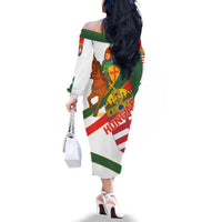 Hungary Family Matching Off The Shoulder Long Sleeve Dress and Hawaiian Shirt with Knight and Angel Illustration Design and National Crest - Wonder Print Shop