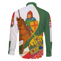 Hungary Family Matching Off Shoulder Short Dress and Hawaiian Shirt with Knight and Angel Illustration Design and National Crest - Wonder Print Shop