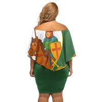 Hungary Family Matching Off Shoulder Short Dress and Hawaiian Shirt with Knight and Angel Illustration Design and National Crest - Wonder Print Shop