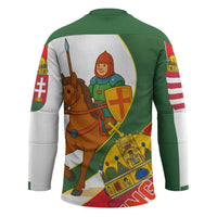 Hungary Hockey Jersey with Knight and Angel Illustration Design and National Crest - Wonder Print Shop