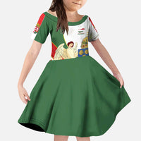 Hungary Kid Short Sleeve Dress with Knight and Angel Illustration Design and National Crest - Wonder Print Shop