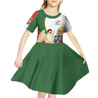 Hungary Kid Short Sleeve Dress with Knight and Angel Illustration Design and National Crest - Wonder Print Shop